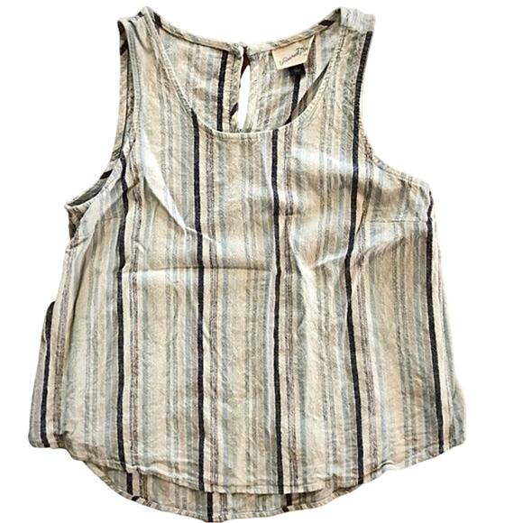 Universal Thread Striped Blue White Linen Crop Tank Top Womens Small - Picture 1 of 10